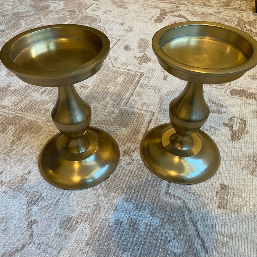Pottery Barn Gold Candle Holders set of 2